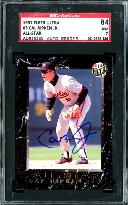Cal Ripken Jr. Auto 1992 Fleer Ultra Card 3 Orioles Sgc 7 Sig Mint 9 Sgc 8340339