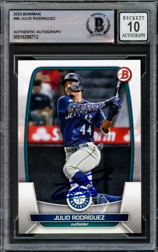 Sale! Julio Rodriguez Auto 2023 Bowman Card 96 Mariners Auto Gm 10 Beckett