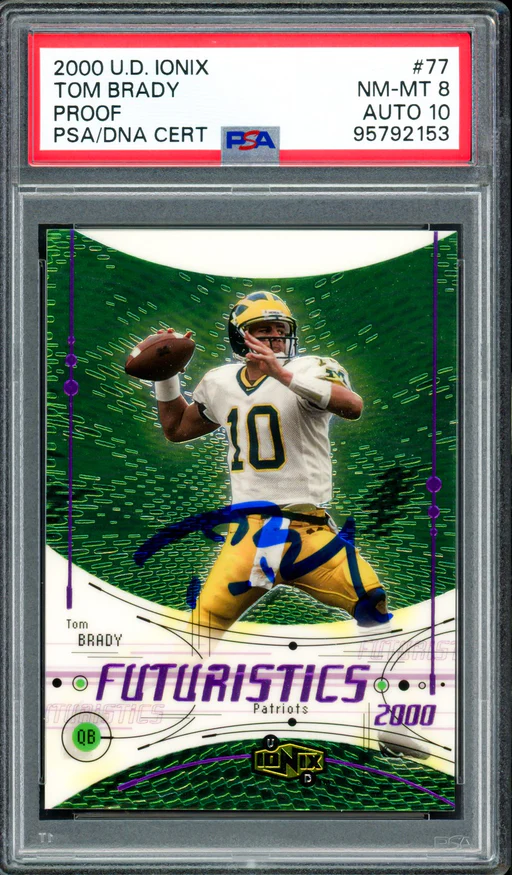 Tom Brady Auto 2000 U.d. Ionix Rc 77 Patriots Psa 8 Auto Gm 10 Psa/dna #95792153