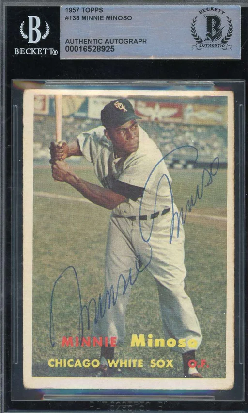 Minnie Minoso Beckett Bas Vintage Signed 1957 Topps Autograph