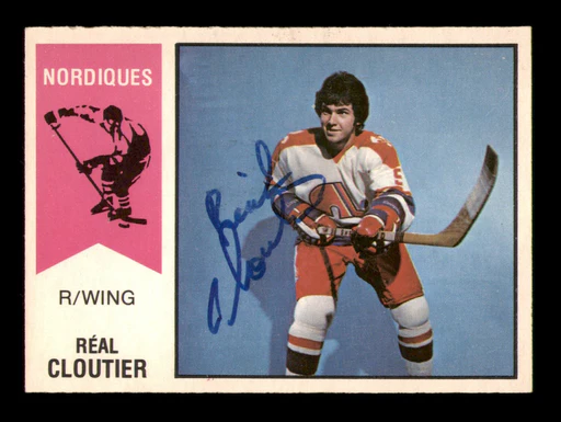 Real Cloutier Signed 1974-75 O-pee-chee Wha Card 63 Quebec Nordiques