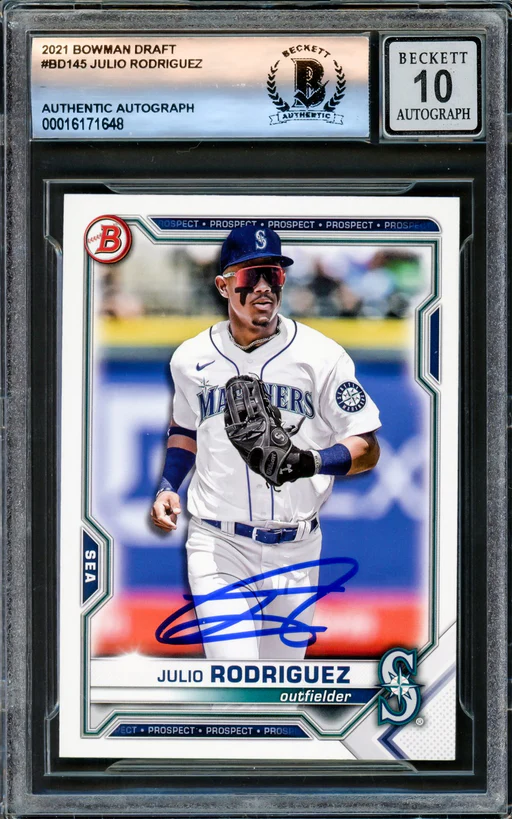 Julio Rodriguez Autographed 2021 Bowman Draft Rc Gem 10 Auto Beckett