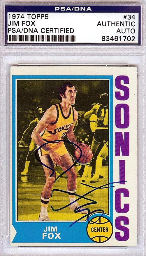 Jim Fox Autographed Signed 1974 Topps Card #34 Seattle Sonics Psa/dna #83461702