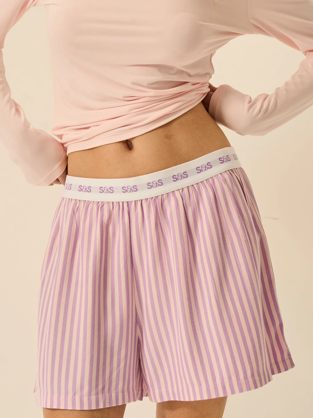 Soft Brushed Woven Pyjama Shorts Lavender Haze Stripe