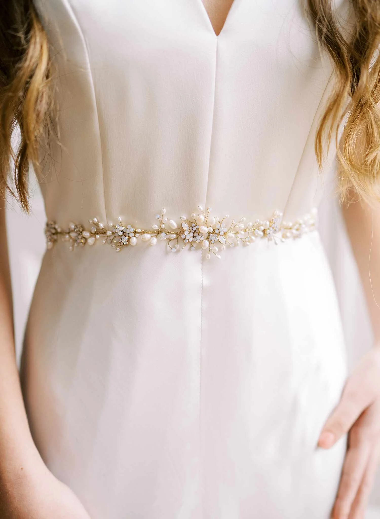 Clustered Pearl And Opal Bridal Sash - Style #2480