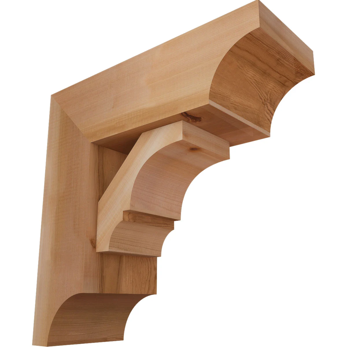 Rustic Wood Bracket W/ Offset Brace, Balboa Style, Cove Ends, 7 ½"w × 20"d × 20"h, Smooth Western Red Cedar