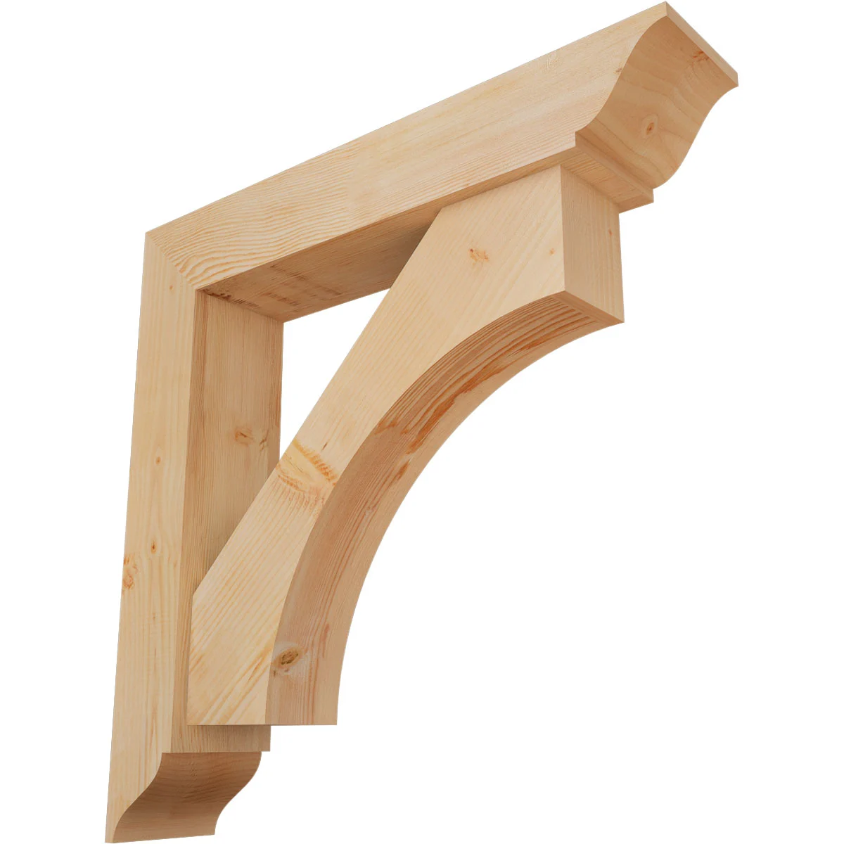 Rustic Wood Bracket W/ Offset Brace, Westlake Style, Traditional Ends, 7 ½"w × 38"d × 38"h, Smooth Douglas Fir – Ekena Millwork