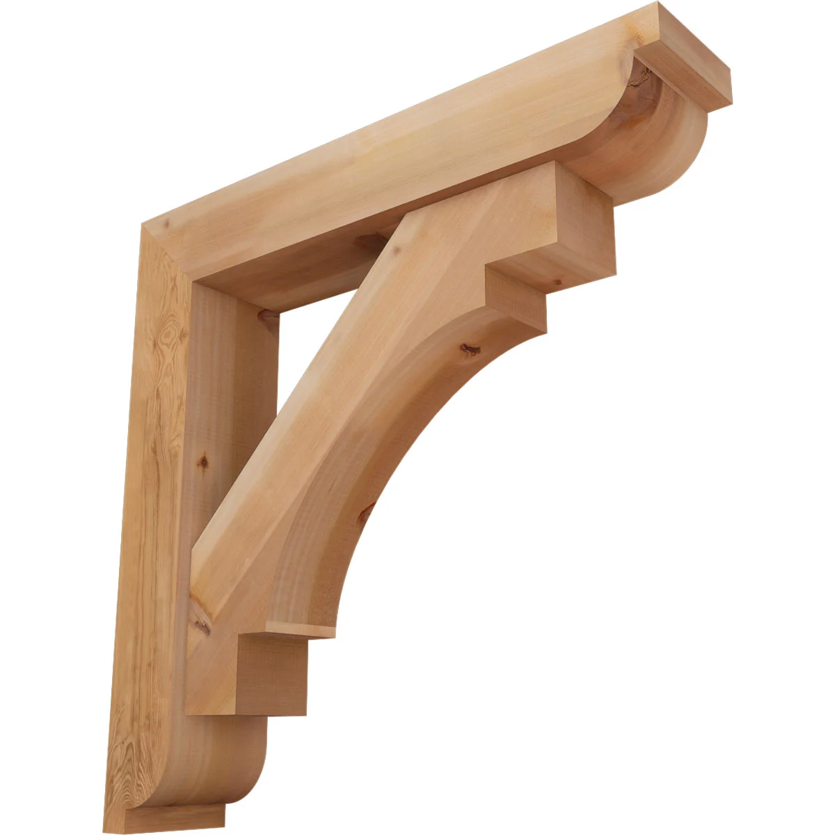 Rustic Wood Bracket W/ Offset Brace, Merced Style, Ionic Ends, 7 1/2"w X 38"d X 38"h, Smooth Western Red Cedar