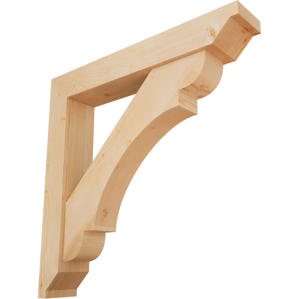 Rustic Wood Bracket W/ Offset Brace, Olympic Style, Step Ends, 7 1/2"w X 44"d X 44"h, Smooth Douglas Fir