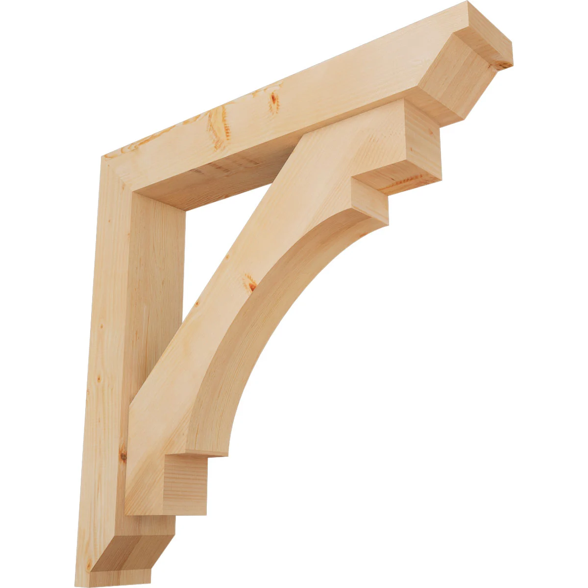 Rustic Wood Bracket W/ Offset Brace, Merced Style, Step Ends, 7 1/2"w X 44"d X 44"h, Smooth Douglas Fir