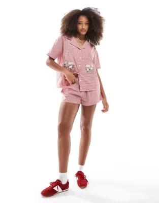 Daisy Street Boxer Style Shorts In Red Gingham Co-ord
