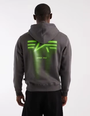 Alpha Industries Hoodie With Spray Paint Backprint In Grey