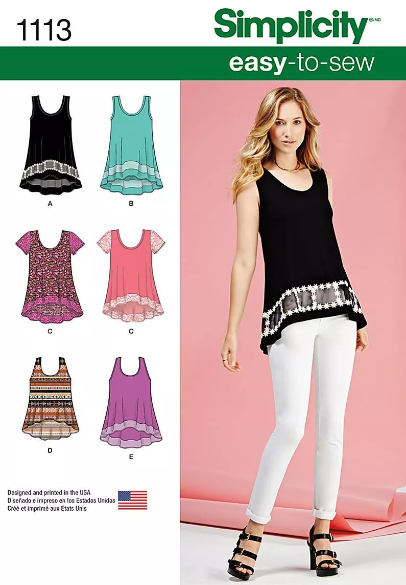 Simplicity Women's Sleeveless Asymmetric Hem Top Sewing Pattern, 1113