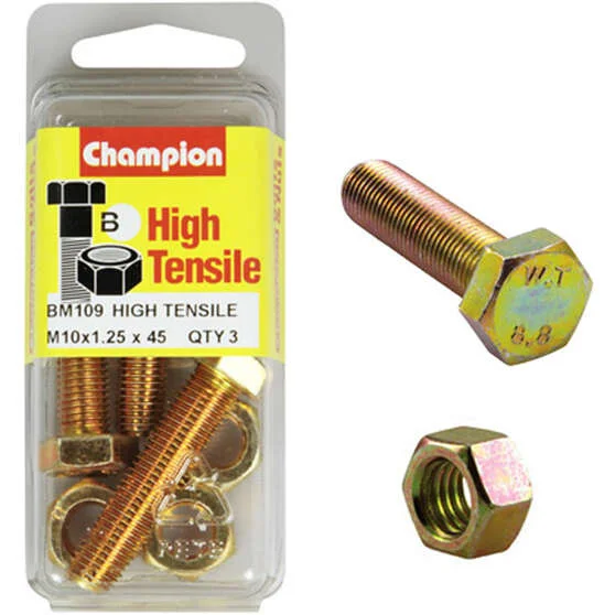 Champion High Tensile Bolts And Nuts Bm109, M10x1.25 X 45mm
