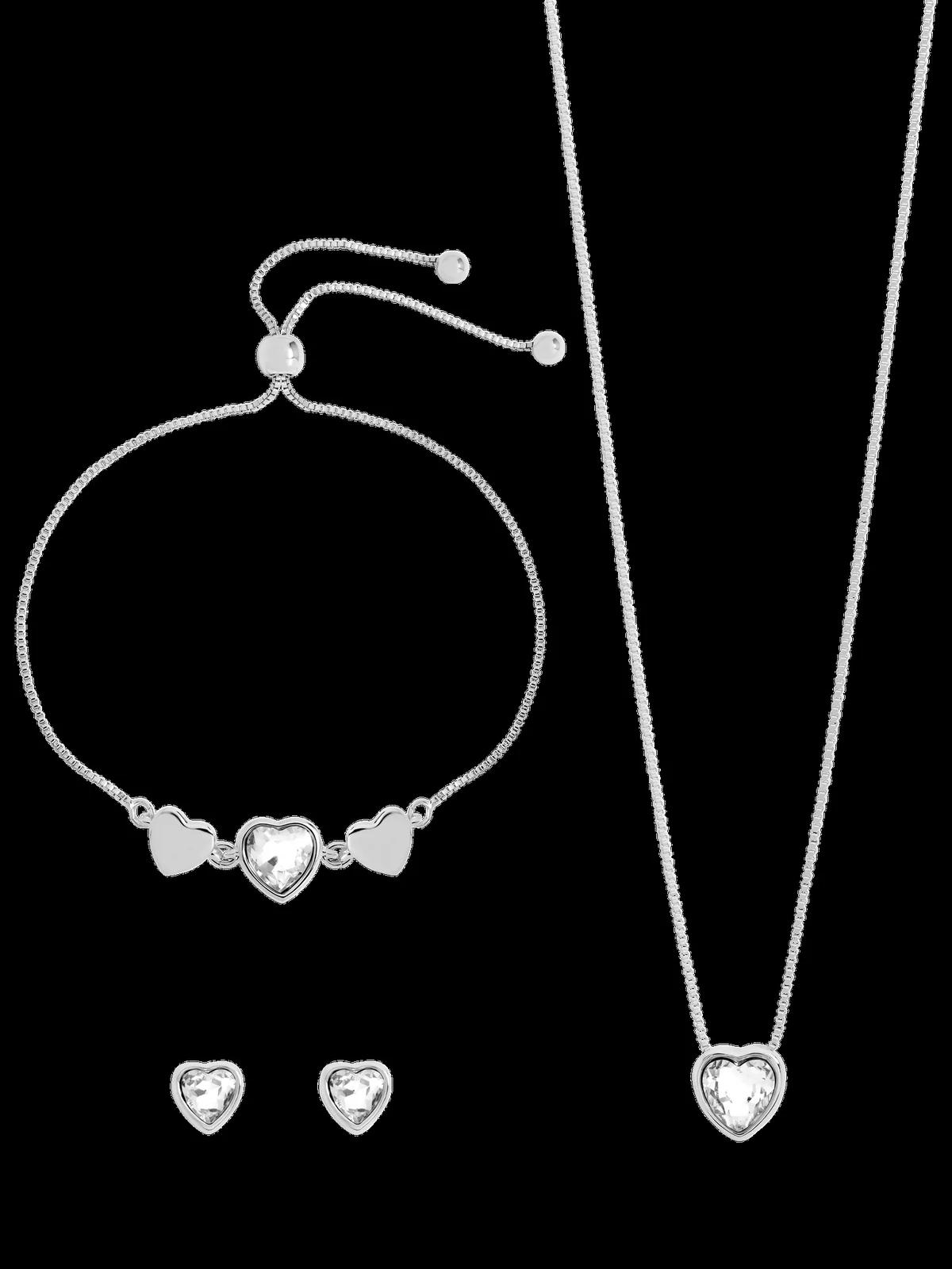 Jon Richard Crystal Heart Bracelet, Earrings And Pendant Necklace Jewellery Set, Silver
