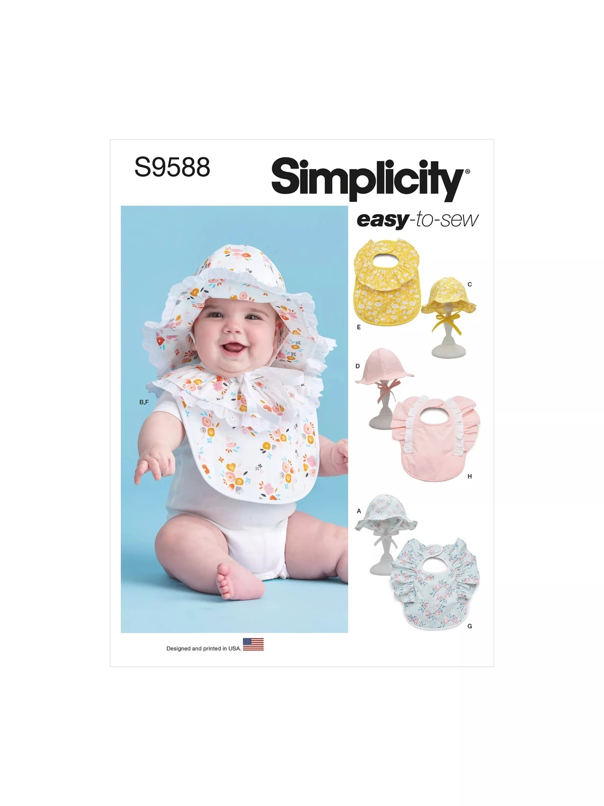 Simplicity Babies' Hat And Bibs Sewing Pattern, S9588, A