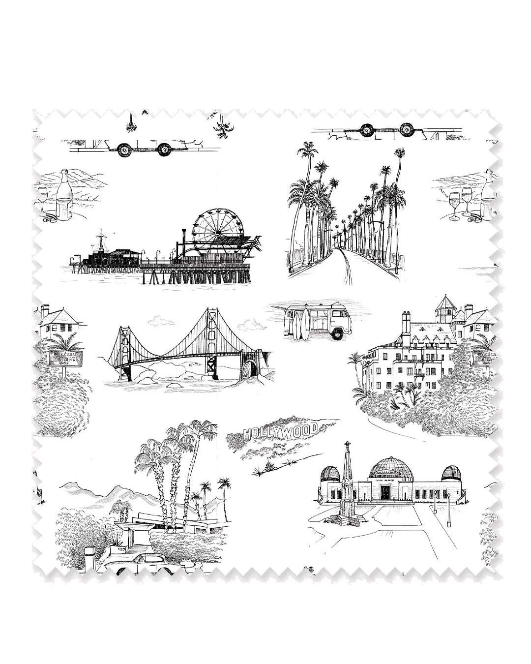 California Toile Fabric Sample Black Cotton Twill