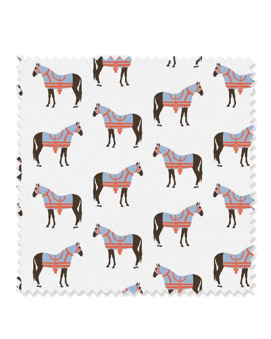 Horse & Tassel Fabric - Sample/blue/linen Canvas