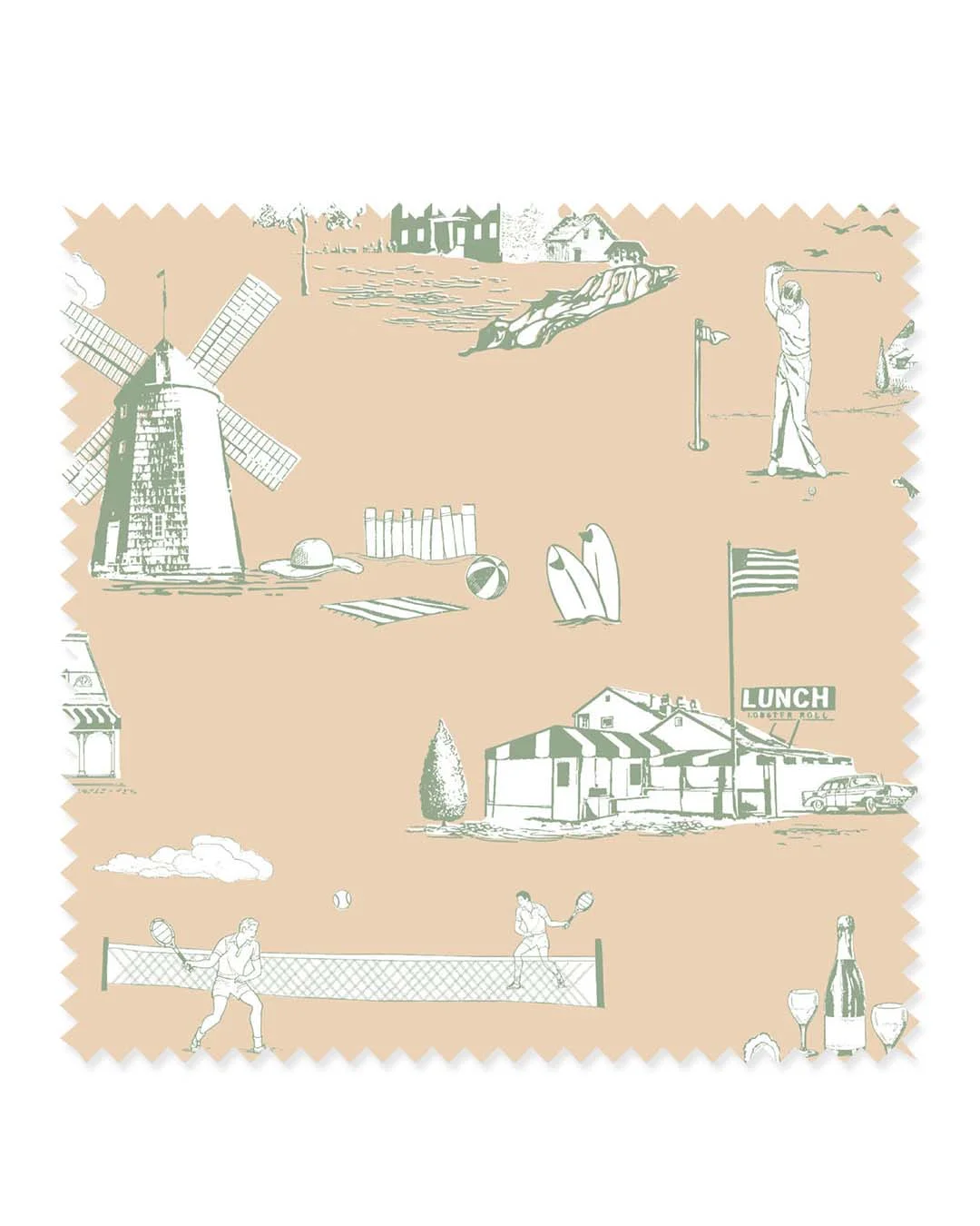 Hamptons Toile Fabric - Sage/by The Yard/cotton