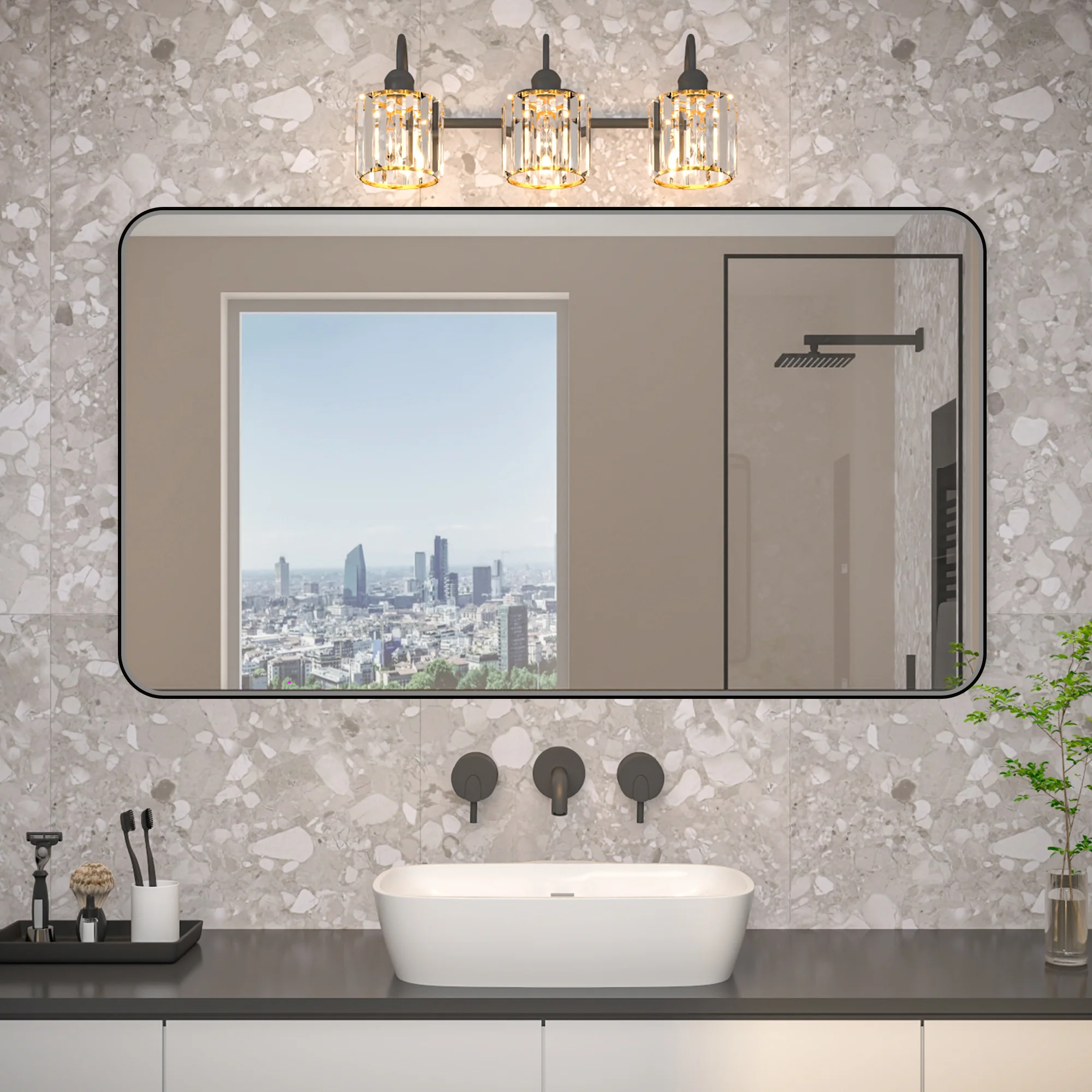 Noir 55" X 30" Vanity Mirror – Modern, Elegant, Rectangular Wall Mirror With Tempered Glass, Shatterproof, Rust-resistant, Matte Black Frame For Bathroom, Living Room & Hallway