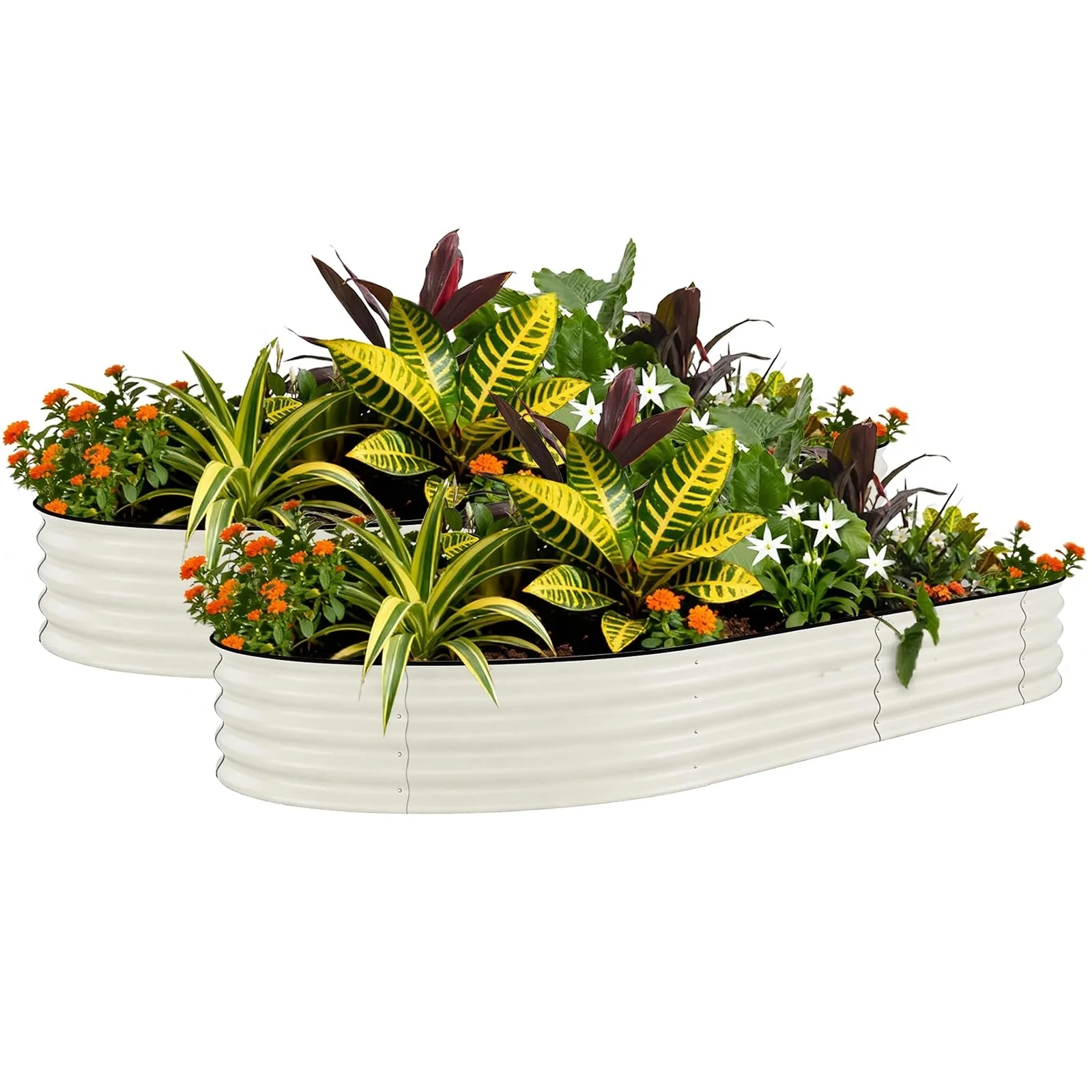Garvee 2 Pack Rust-resistant Galvanized Steel Raised Garden Beds – Large Planter Boxes, Beige, 300x120x45cm, Upgraded With Anti-cut Strips