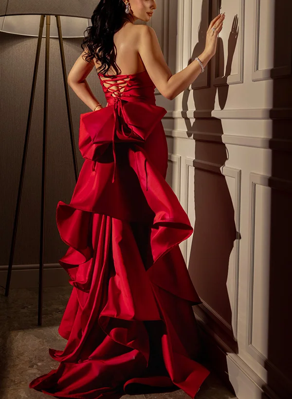 Trumpet/mermaid Sweetheart Sleeveless Satin Prom Dresses With Bow(s)