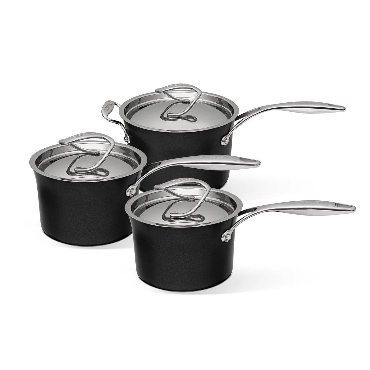 Black Circulon Style Anodized Saucepan Set - Small, Medium & Large Size - Pack Of 3