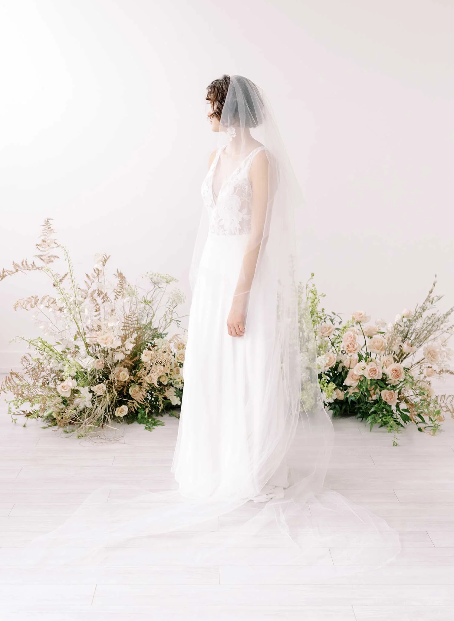 Simple And Wide Chapel Veil With Blusher - Style #2388