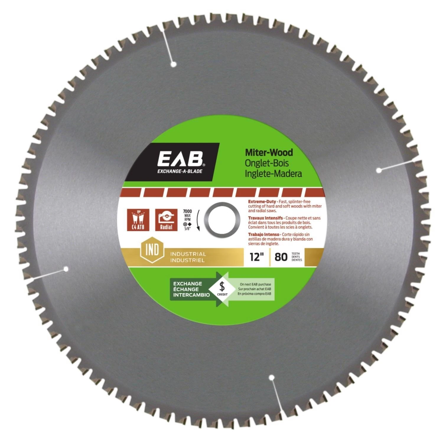 Exchange-a-blade 12 In. D X 1 In. Industrial Carbide Finishing Saw Blade 80 Teeth 1 Pk