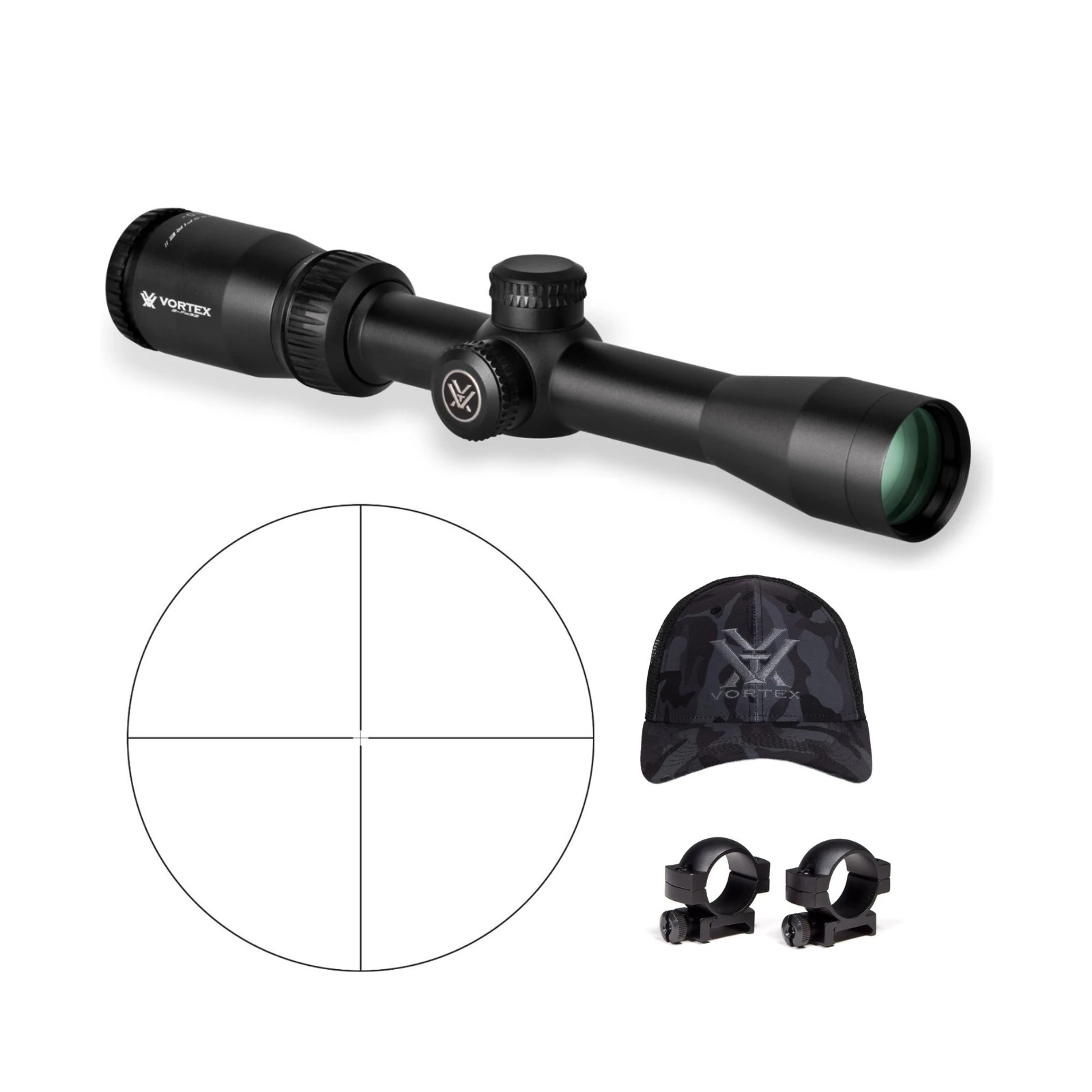 Vortex Crossfire Ii 2-7x32 Riflescope With 1-inch Rings And Hat Bundle