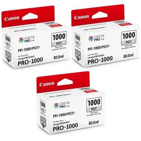 Canon 3 Pack Pfi-1000pg Photo Gray Lucia Pro Ink For Imageprograf Pro-1000
