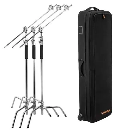 Flashpoint C-stand Traveler Kit, 3 10' C (century) Light Stands W/slinger Case Fp-sc-slk