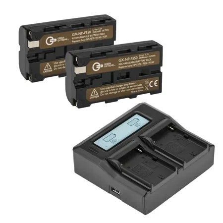 Green Extreme 2x Np-f550 Batteries, Bundle W/green Extreme Dual Charger Kit