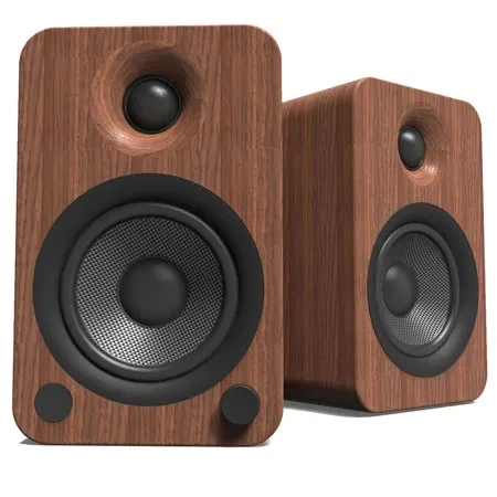 Kanto Yu4 Powered Bookshelf Speakers With Bluetooth & Phono Preamp, Pair, Walnut