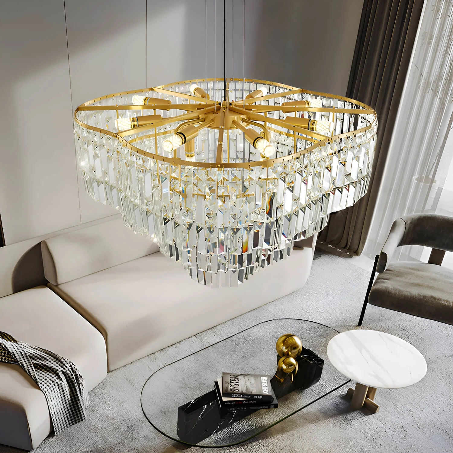 Modern Luxury Gold Crystal Chandelier - W 31.5" X H 25.6"