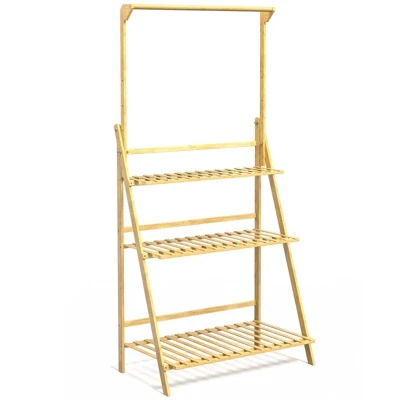 Sugift 3-tier Bamboo Plant Stand Flower Display Shelf Flower Stands For Indoor Plants