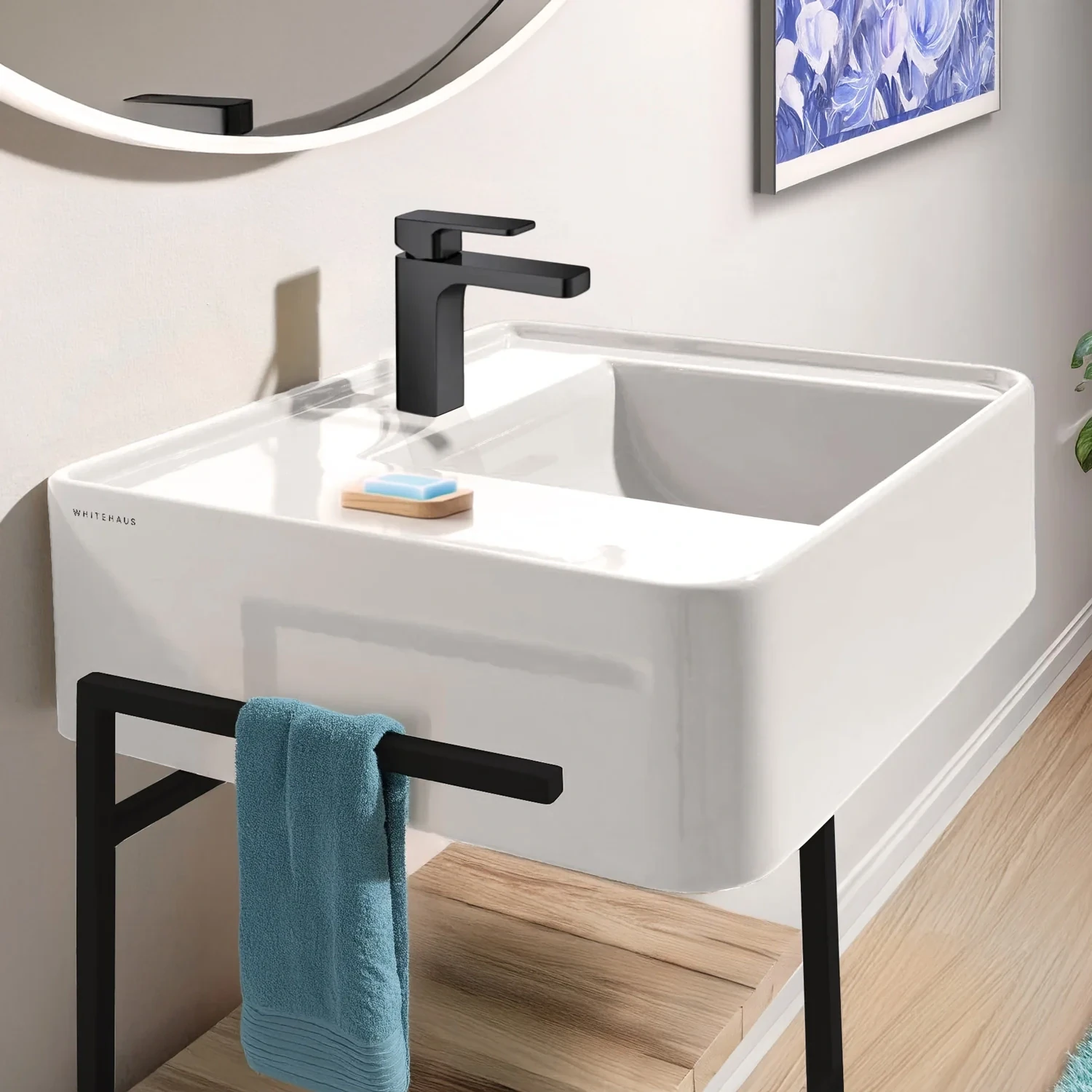 Rectangular Wall Mount Basin With Faucet Drilling Options And Rear Cen 26\"/3 Hole