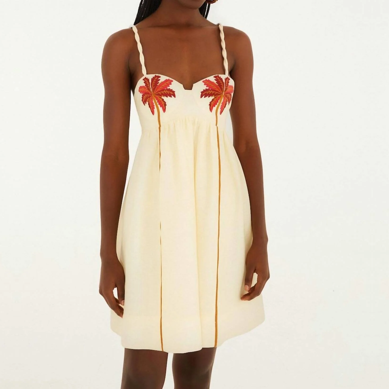 Farm Rio - Coconut Tree Embroidered Mini Dress - M