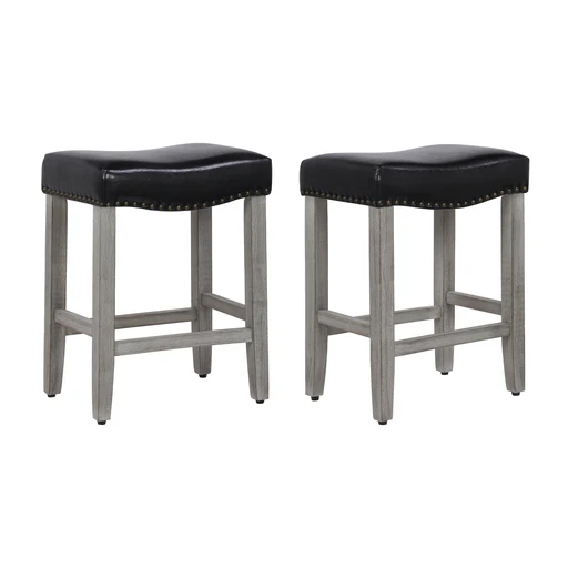 Jameson 24" Inch Upholstered Saddle Seat Counter Stool (set Of 2) Antique Gray - Black