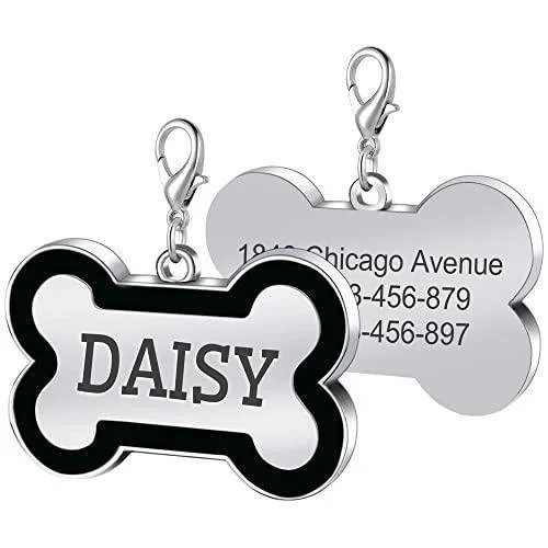 Both Sides Bone Shape Personalized Pet Id Tag - Black