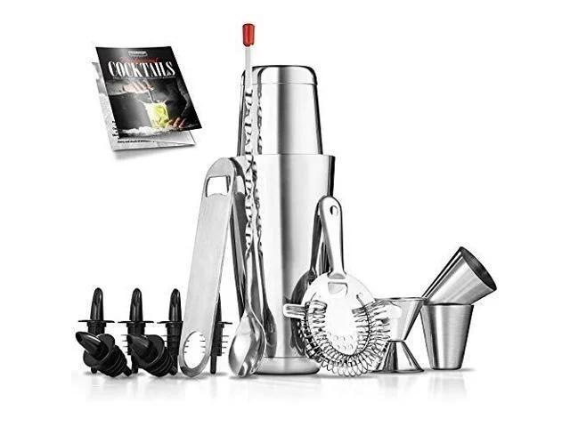 Nutrichef Mixology Bartender Cocktail Shaker Set - 15 & 30 Oz Stainless Steel Cocktail Bar Set Mix Drink Shaker Kit - Essentials Martini Making Kit