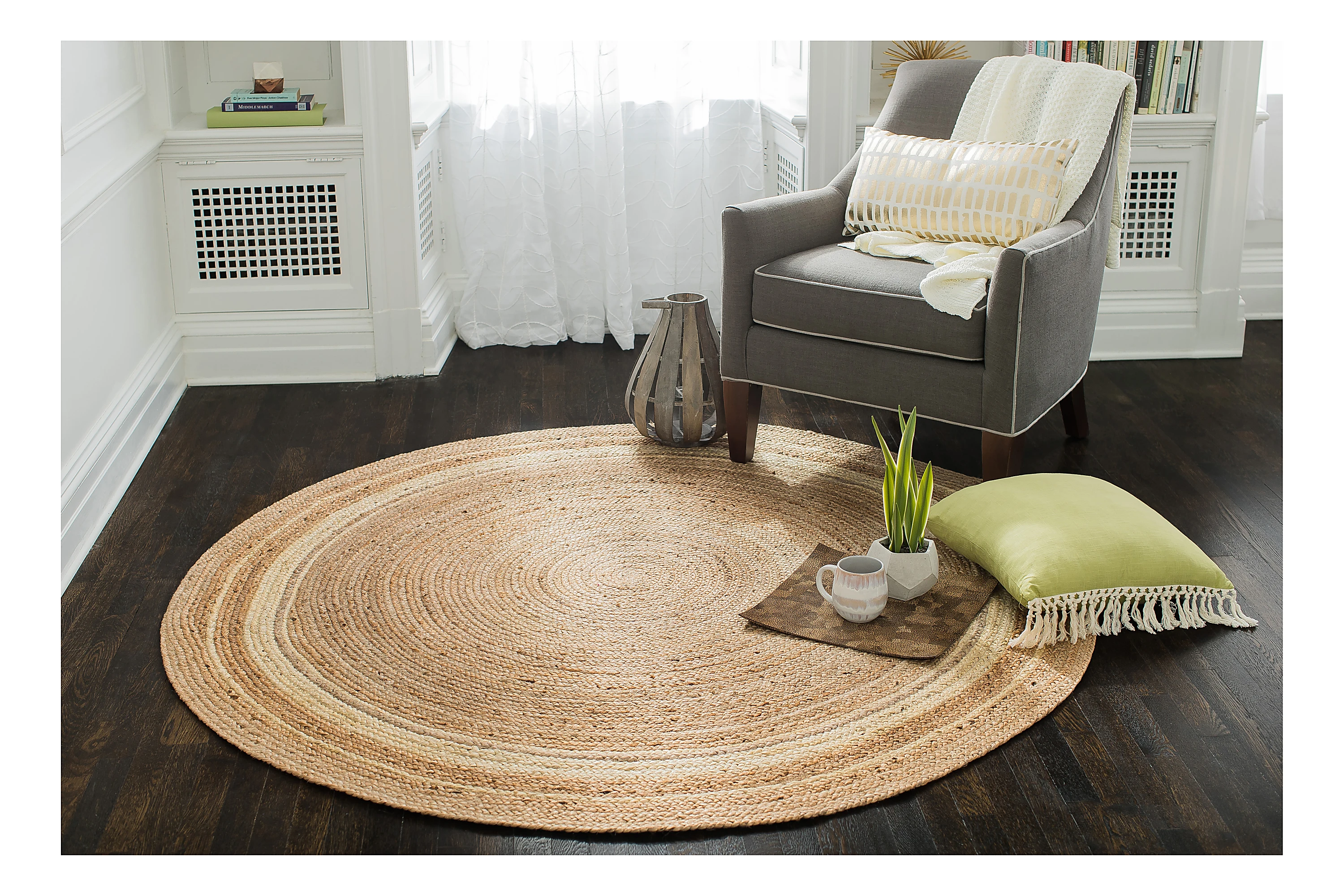 Kerala Sunrise Jute Rug, 6', Beige/white