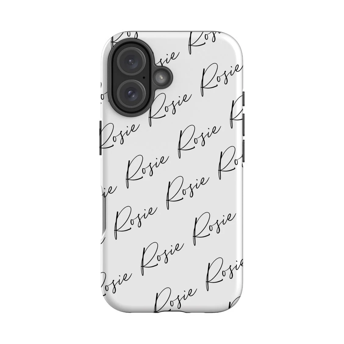 Personalised Script Name All Over Iphone 17 Pro Case - Tough Impact Case (extra Protection)/white (black Text)