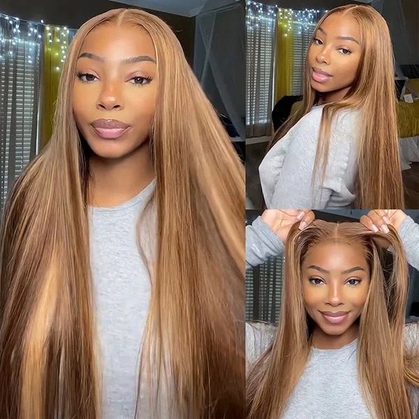 Pre-plucked Straight 13x4 Hd Ppb Wear Go Glueless Highlight Lace Front Wig Bleached Scalp Knots Human Hair Wigs - 16inch (bob)/peruvian Hair