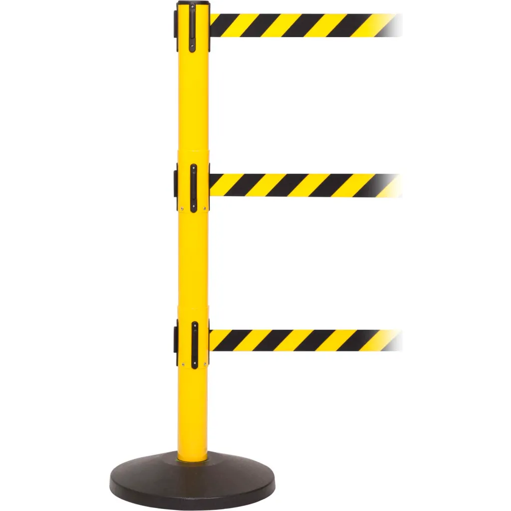 Safetypro 250 Retractable Triple Belt Barrier, 40" Yellow Post, 11' Black/yellow Belt