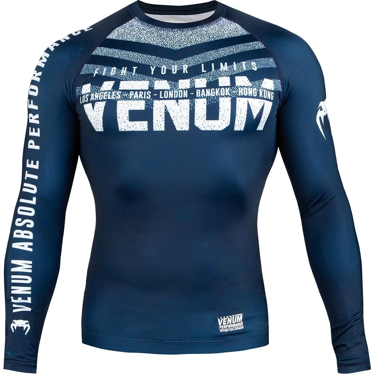 Venum Signature Long Sleeve Compression Rashguard - Navy Blue/white