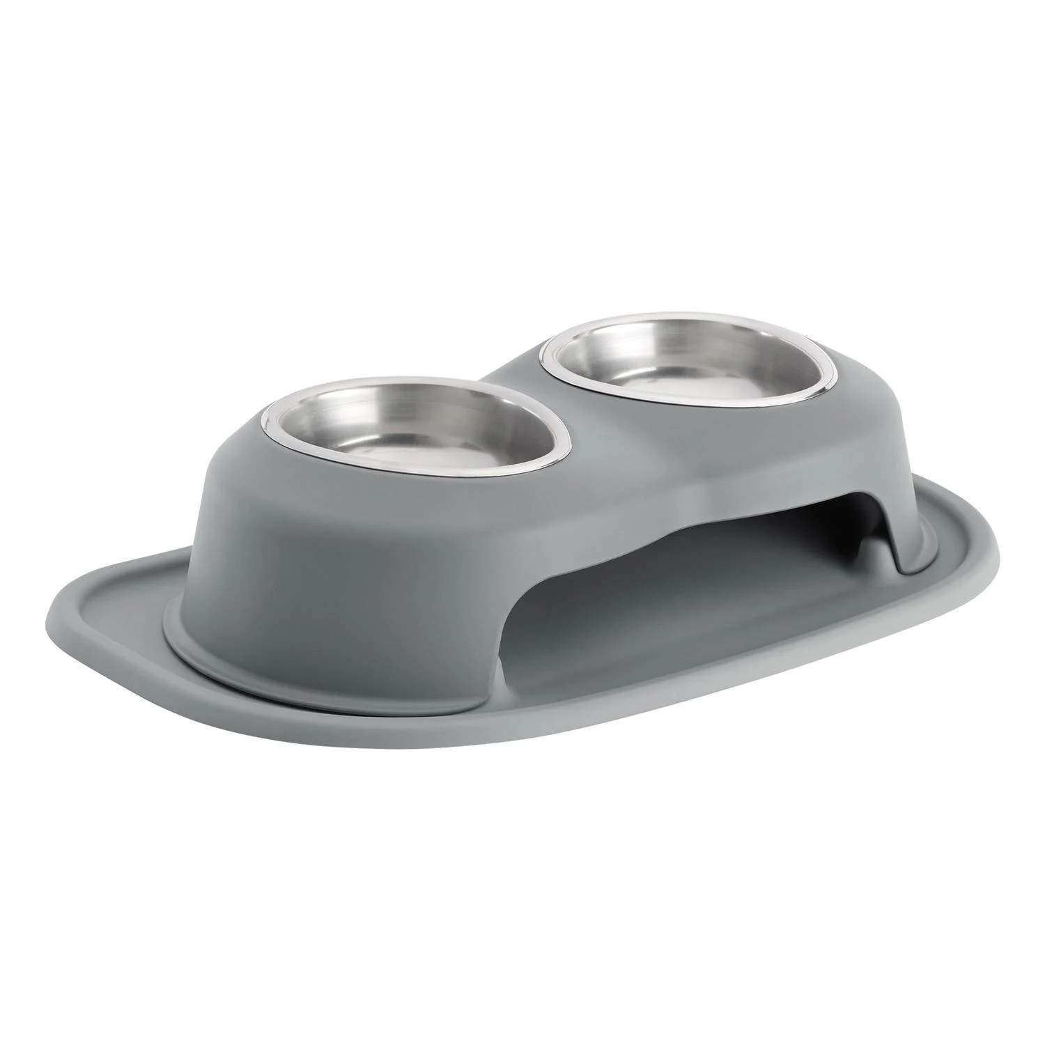 Dark Gray Plastic 16 Oz Double Pet Feeder For Cats/dogs