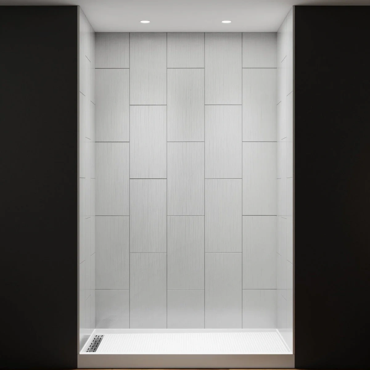Huck-v Solid Surface 32d X 60w X 96h Tub And Shower Wall Panel Surround, Quick Install, Cuttable, Big Tile Pattern