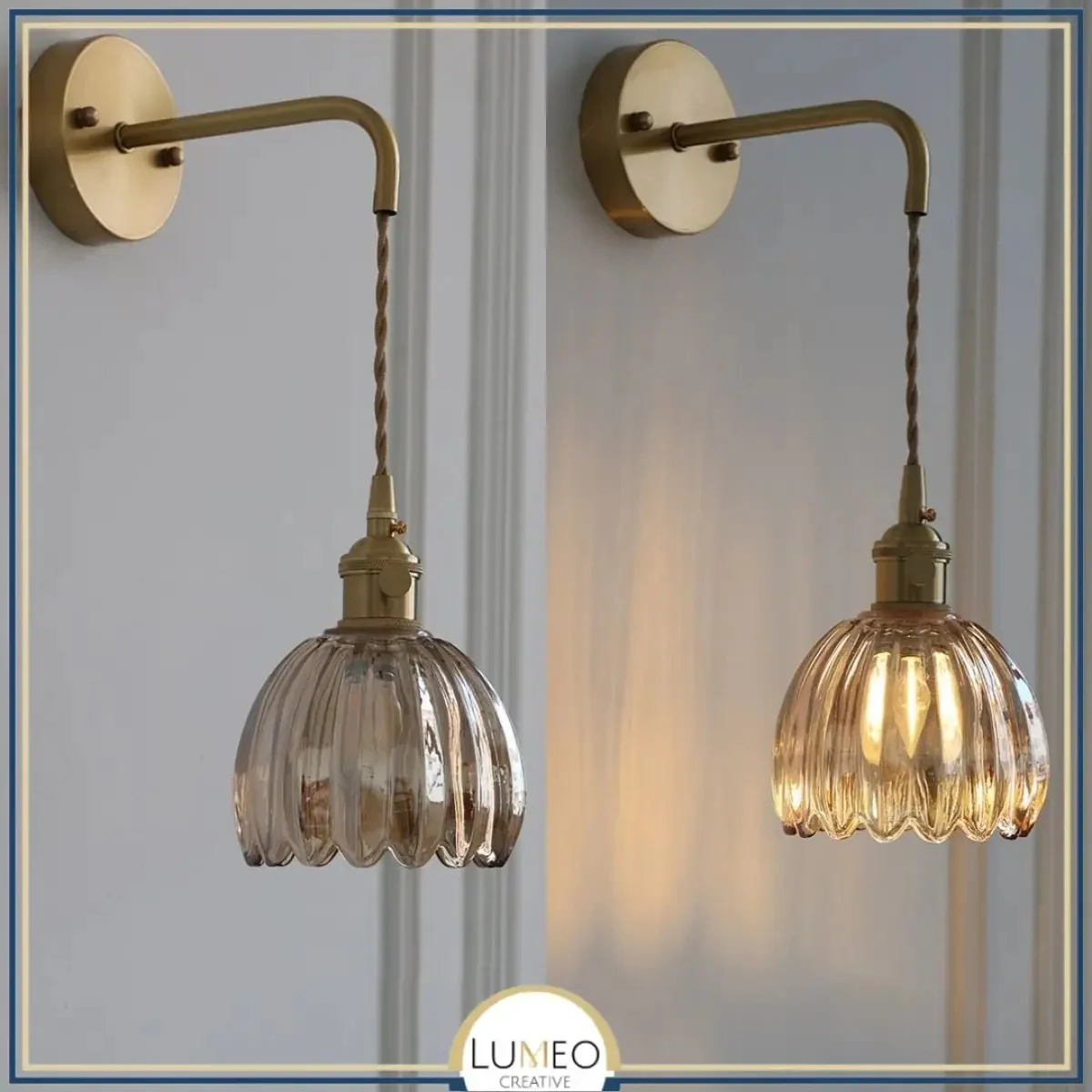 Applique Murale Vintage En Verre Nervuré | Luminaire Suspendu Ou Fixe - A Ambre
