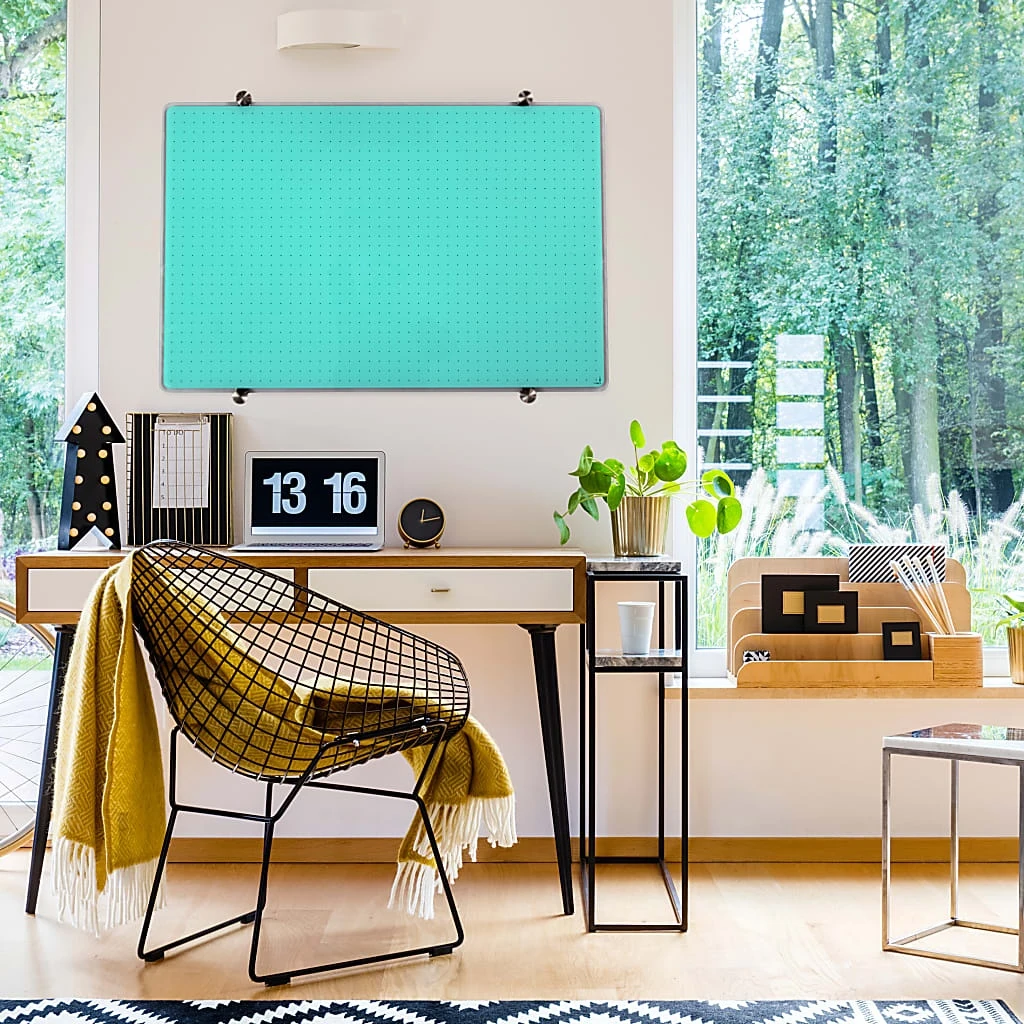Floortex Viztex Glacier Multi-purpose Grid Glass Dry Erase Board, 24" X 36", Teal